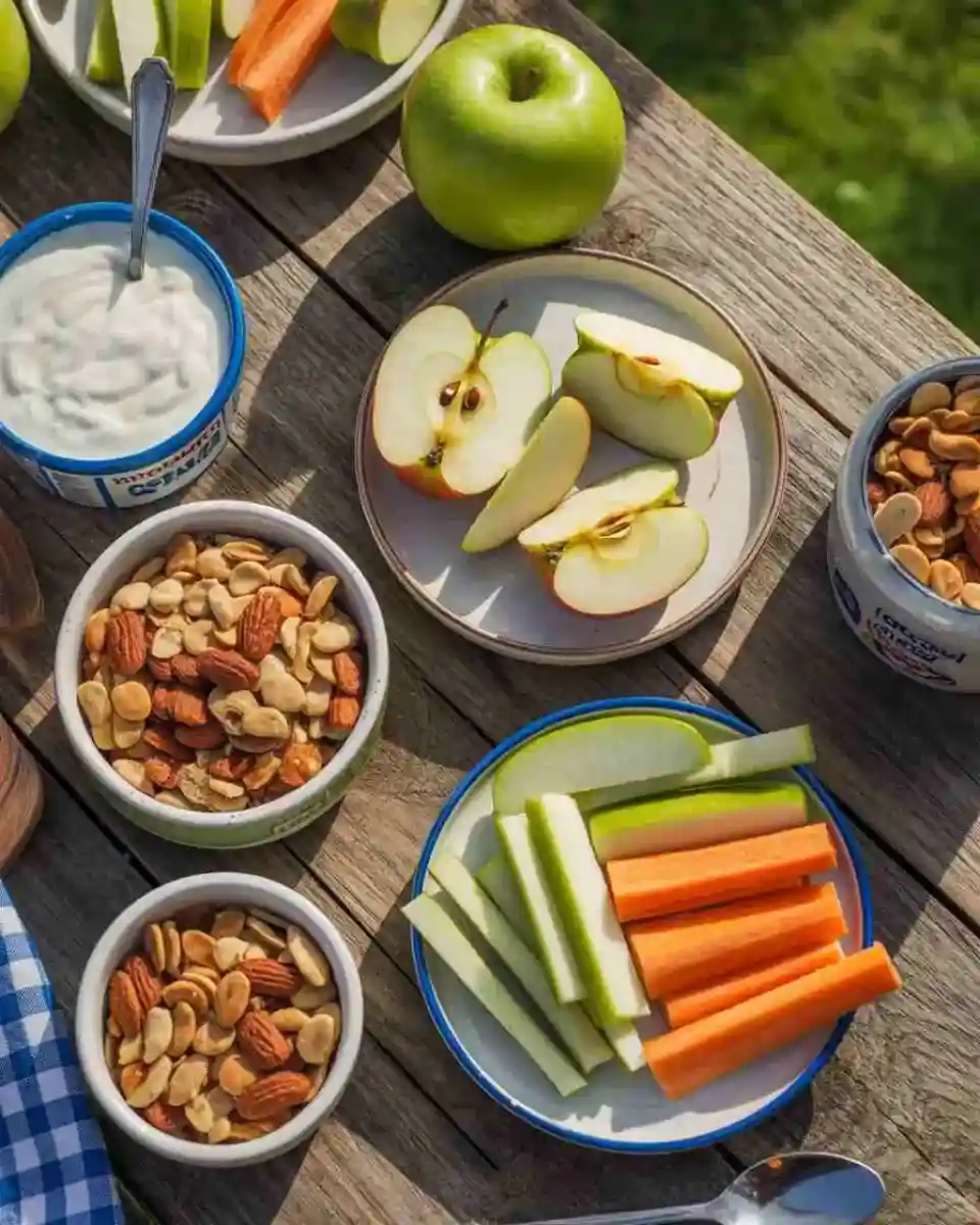 healthy snack ideas displayed on rustic table