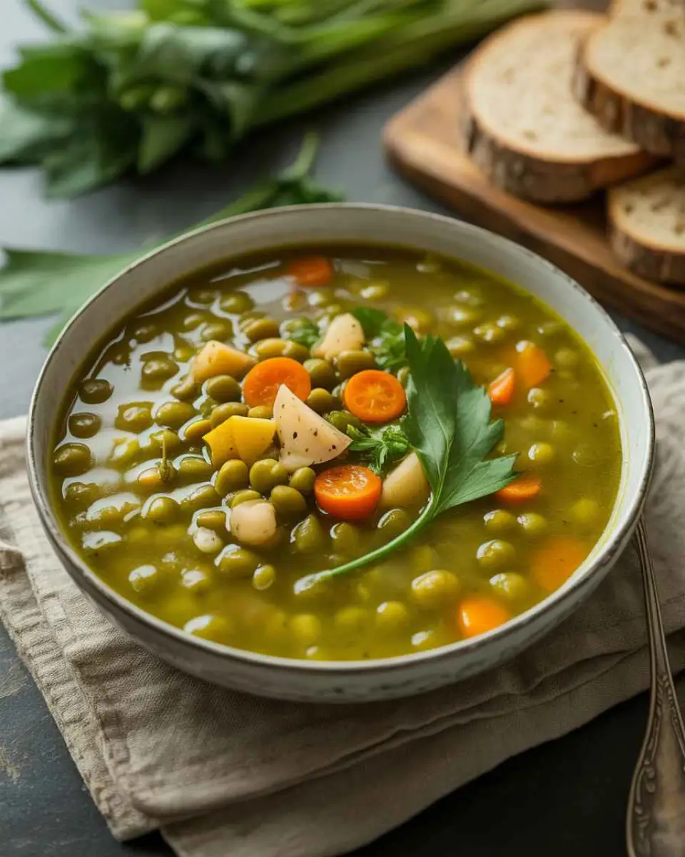 split pea soup recipe with ham in bowl