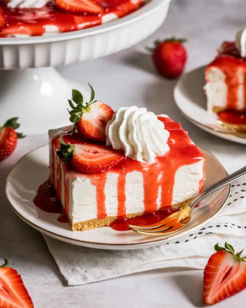 strawberry cheesecake dump cake in baking dish