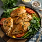 chicken recipes easy displayed on a table with multiple dinner options