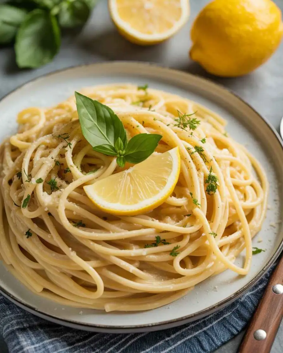 Lemon pasta recipes served in a white bowl with fresh lemon zest