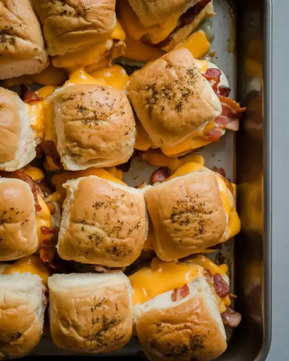chicken bacon ranch sliders baked golden with melted cheese