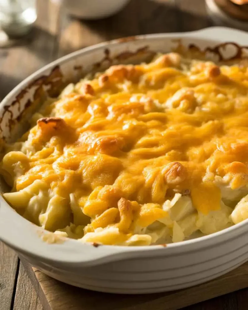 scalloped potatoes golden cheesy bake in casserole dish