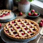strawberry rhubarb pie with lattice crust