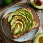 Avocado toast on sourdough bread with sea salt