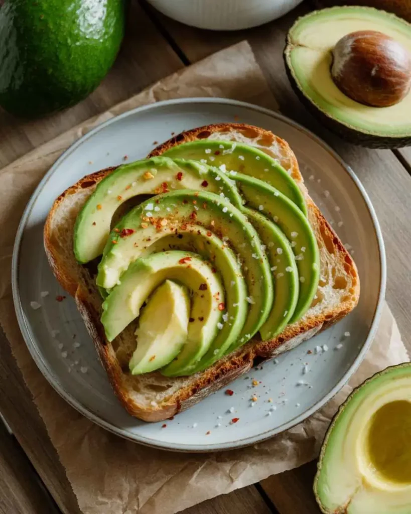 Avocado toast on sourdough bread with sea salt