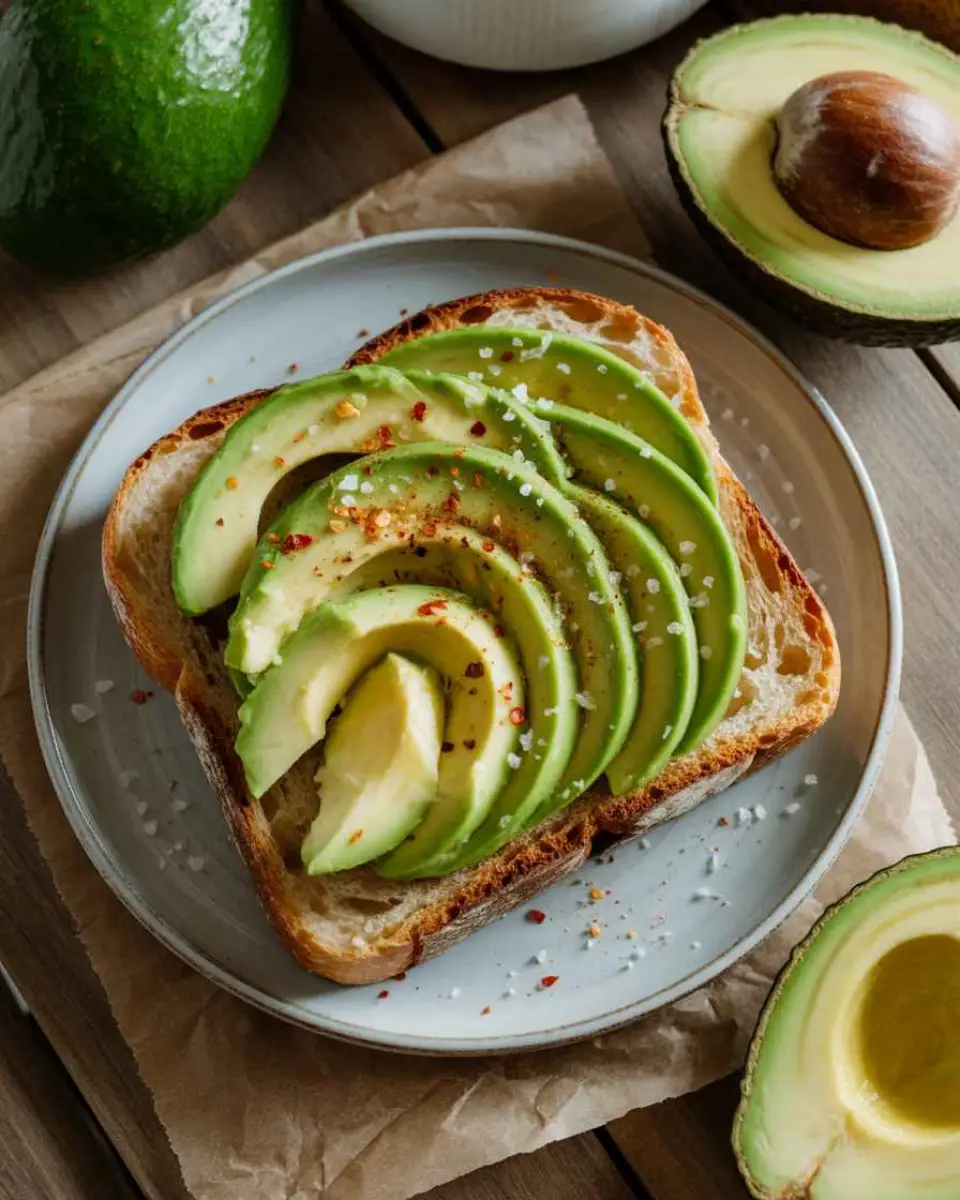 Avocado toast on sourdough bread with sea salt