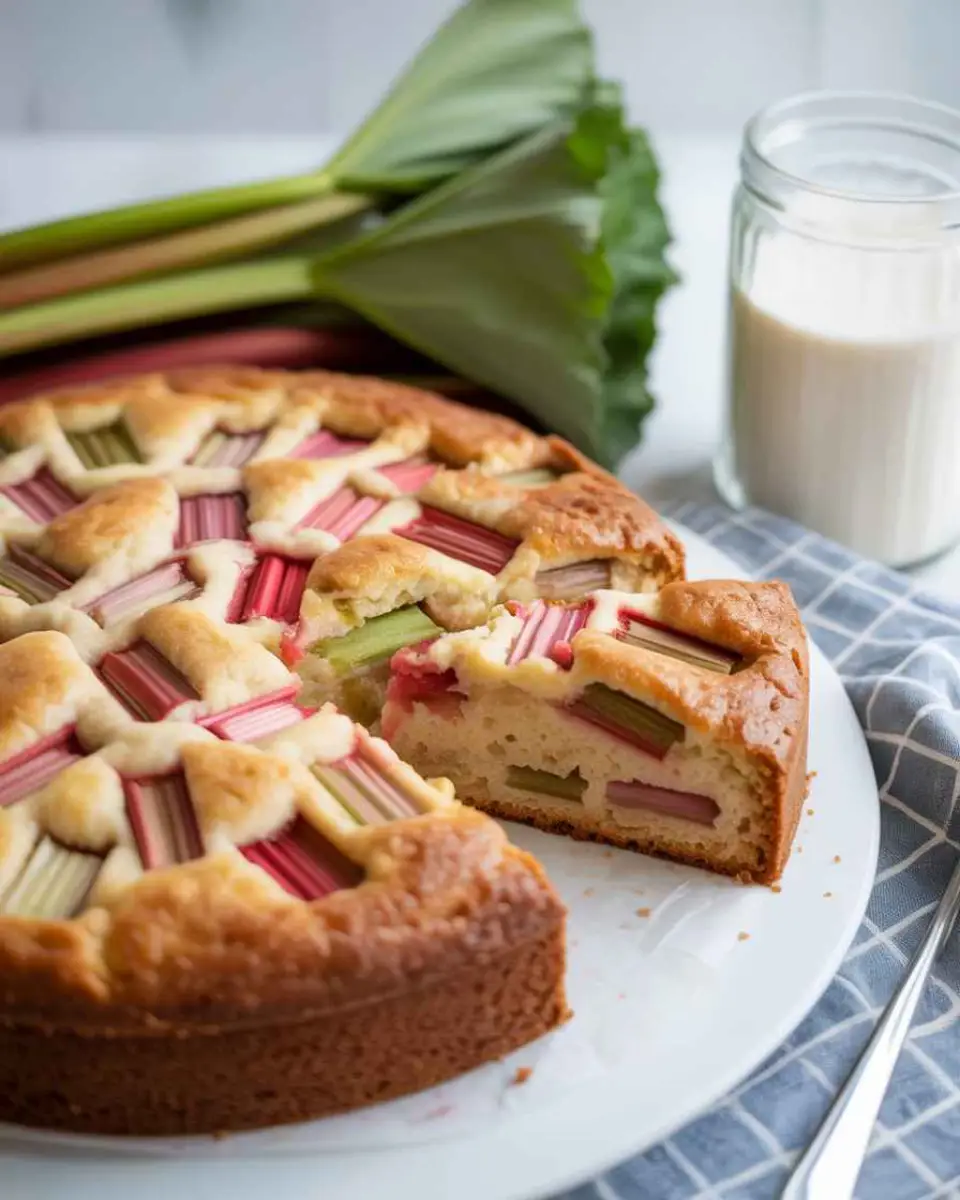 rhubarb cake with fresh baked rhubarb topping