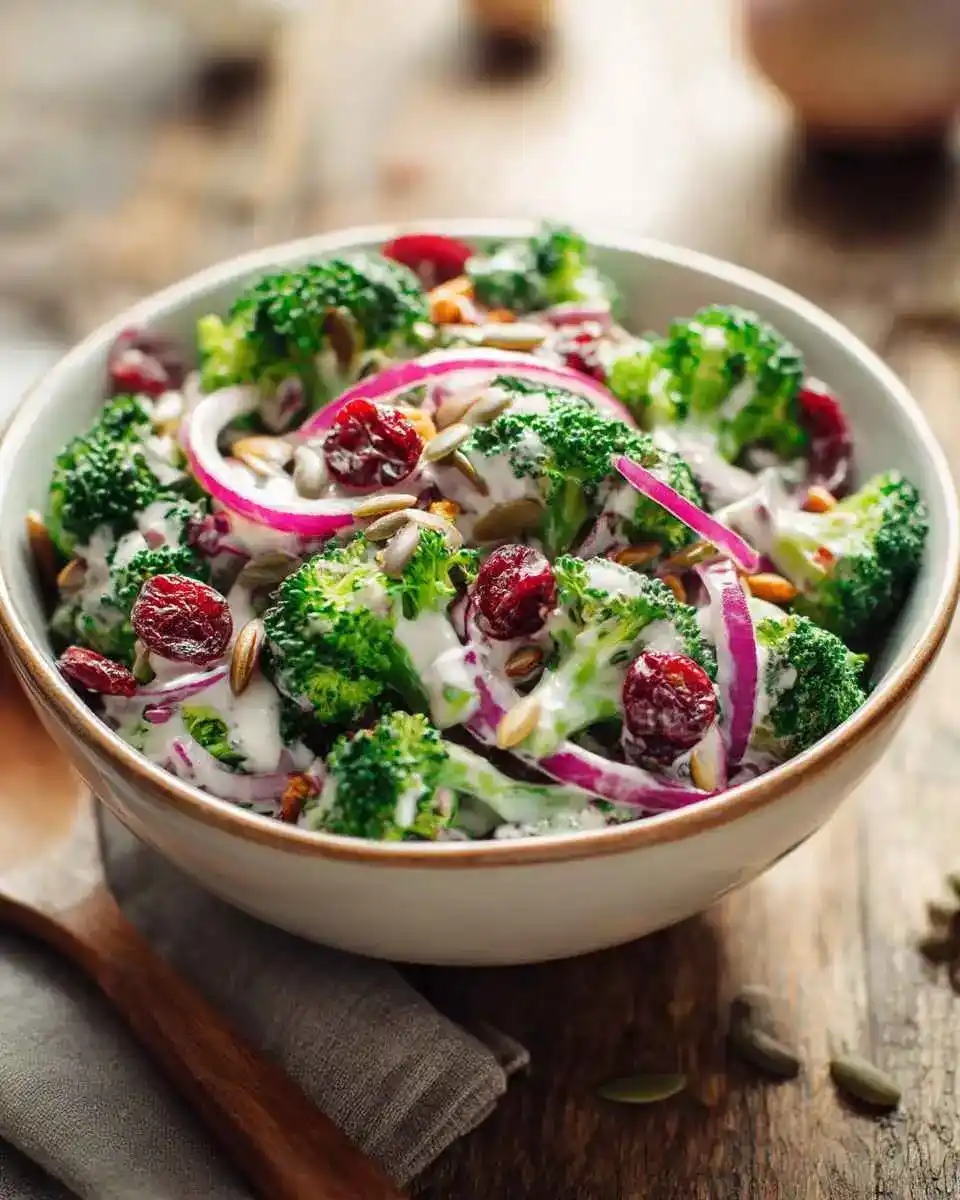 Healthy broccoli salad with creamy Greek yogurt dressing