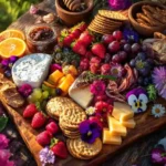 summer charcuterie board with fresh fruits and cheeses