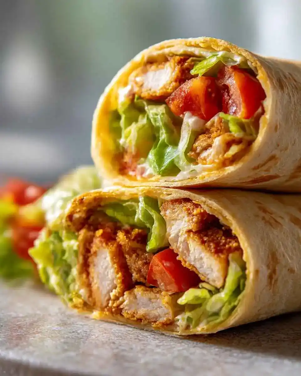 crispy chicken wraps with crunchy chicken and fresh vegetables