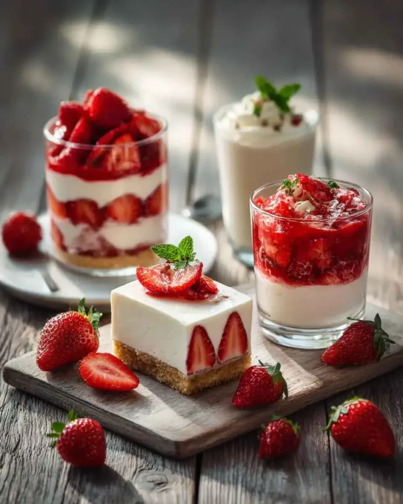 easy strawberry desserts variety on table