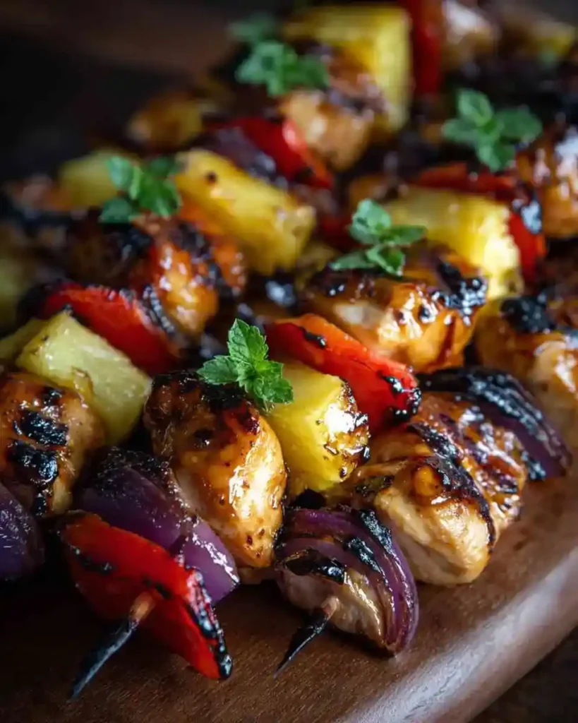 hawaiian chicken kabobs grilled with pineapple