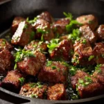 steak bites recipe in cast iron skillet