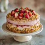 Strawberry Crunch Cake layered dessert with crunchy topping
