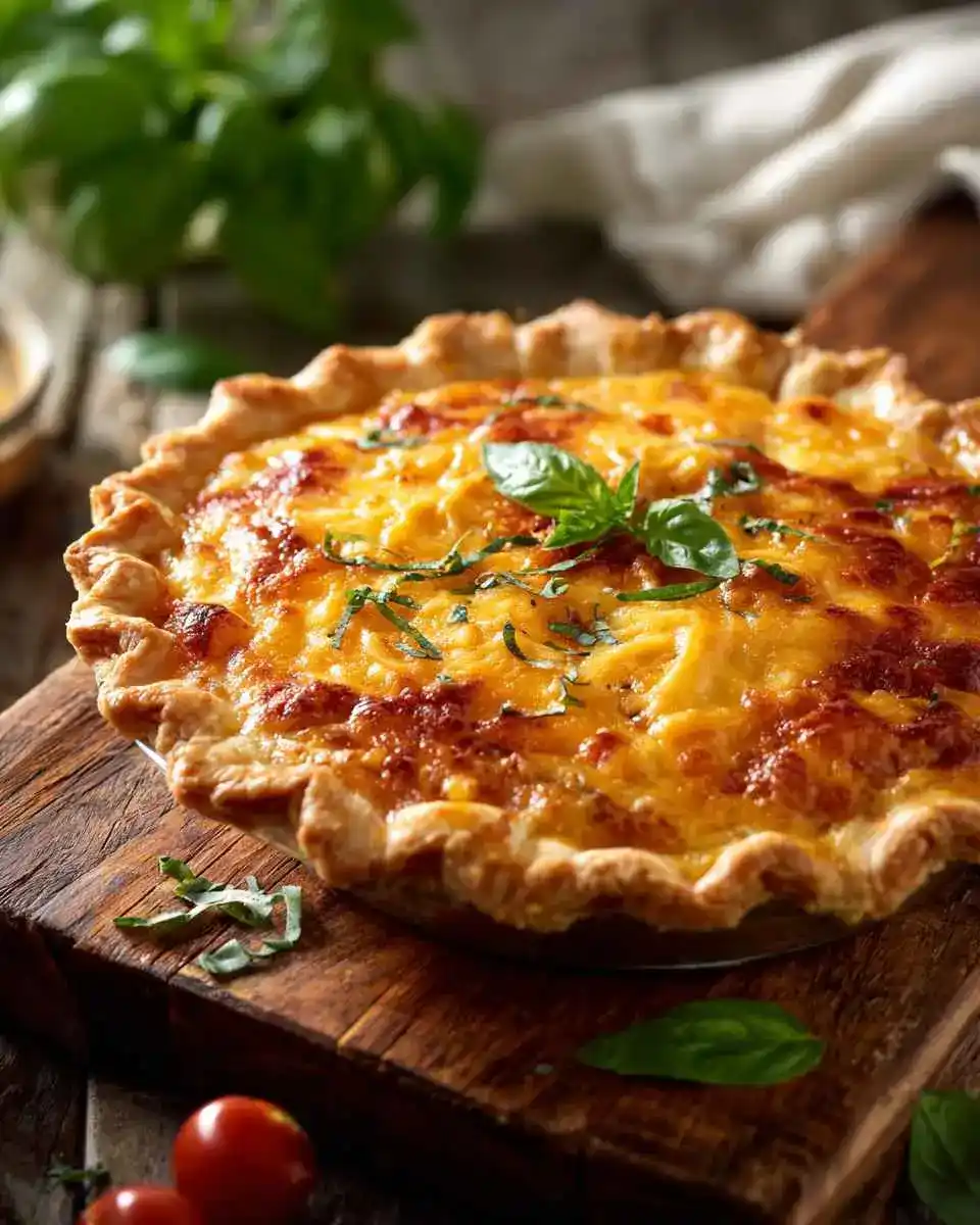 Tomato pie recipe baked golden with cheese and basil